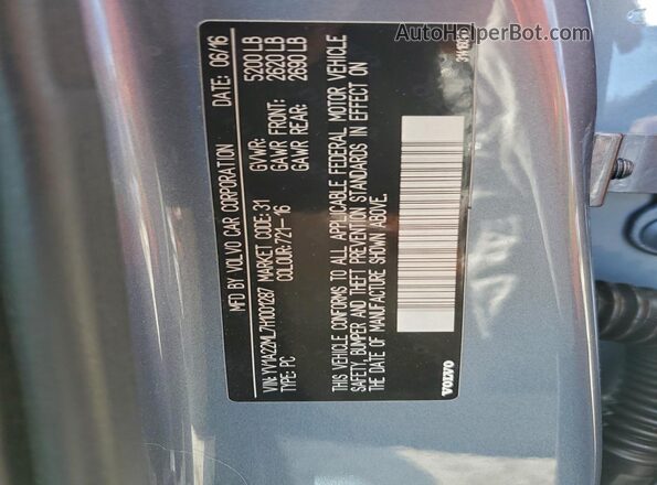 YV1A22ML7H1001287 2017 VOLVO S90 Blue VIN კოდის სტიკერის ხედი