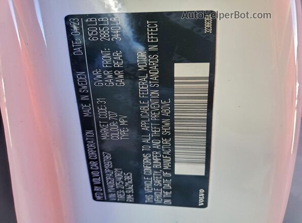YV4062PA2P1997867 2023 VOLVO XC90 White Vista de la etiqueta del VIN