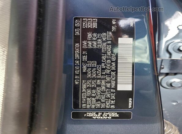 YV4102DL0M1886211 2021 VOLVO XC60 Blue Vista interior de 360 grados
