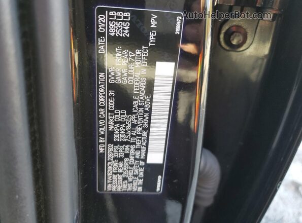YV4162UK2L2287602 2020 VOLVO XC40 Black Вид наклейки з VIN-кодом