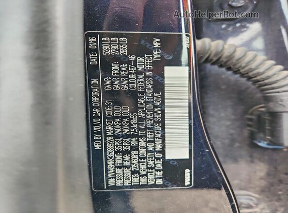 YV449MRK3G2889228 2016 VOLVO XC60 Blue Vista de la etiqueta del VIN