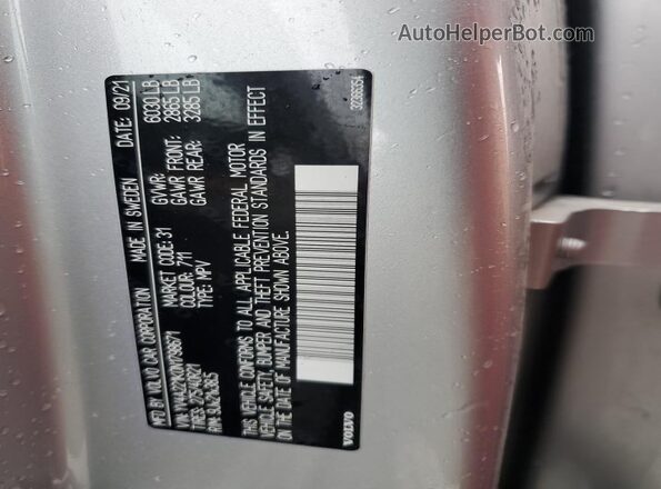 YV4A221K0N1798671 2022 VOLVO XC90 Silver VIN კოდის სტიკერის ხედი