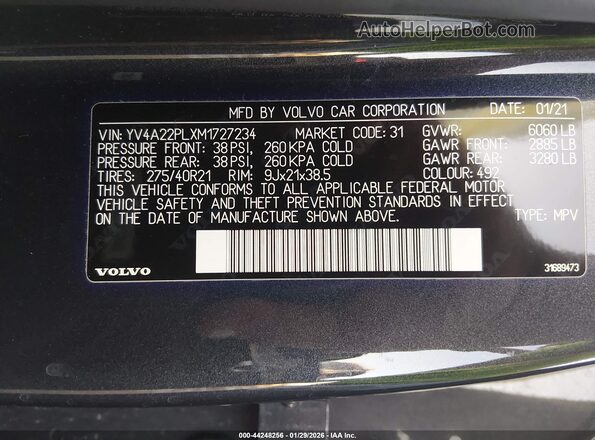 YV4A22PLXM1727234 2021 VOLVO XC90 Черный Вид подкапотного пространства