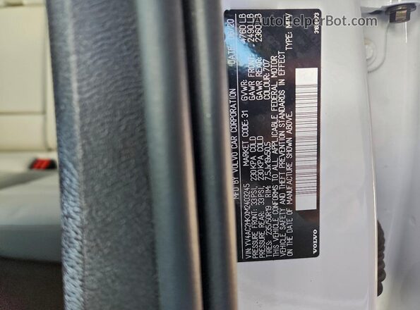 YV4AC2HKXM2403245 2021 VOLVO XC40 White Widok naklejki z numerem VIN