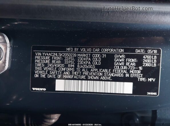 YV4AC2HL5K2050239 2019 VOLVO XC40 Dark Blue Widok komory silnika