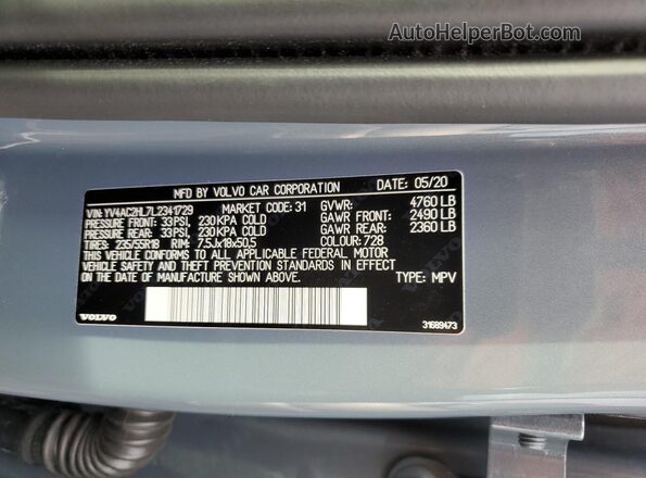 YV4AC2HL7L2341729 2020 VOLVO XC40 Blue 