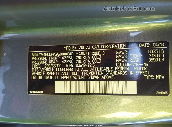 YV4BC0PK9G1088040 2016 VOLVO XC90 HYBRID Gray 