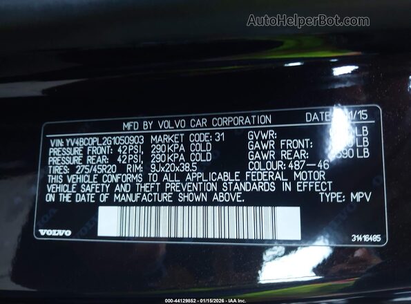 YV4BC0PL2G1050903 2016 VOLVO XC90 HYBRID Black Vista del compartimento del motor