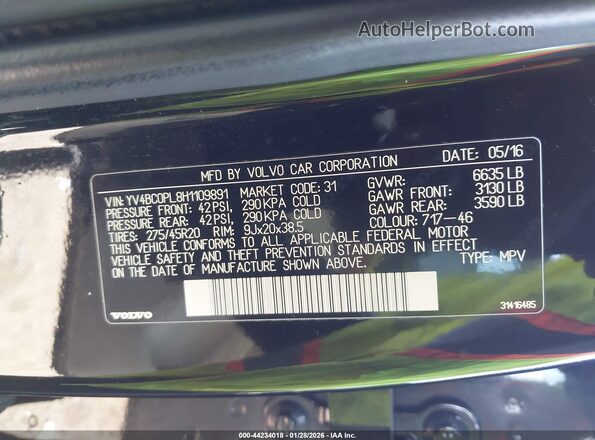YV4BC0PL8H1109891 2017 VOLVO XC90 HYBRID Black Вид підкапотного простору
