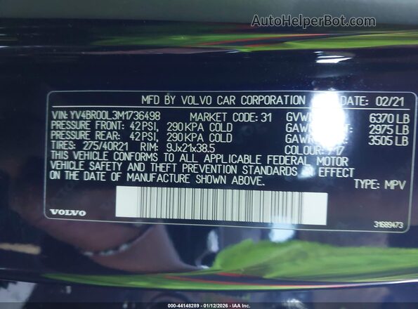 YV4BR00L3M1736498 2021 VOLVO XC90 RECHARGE PLUG-IN HYBRID Black Vista del compartimento del motor