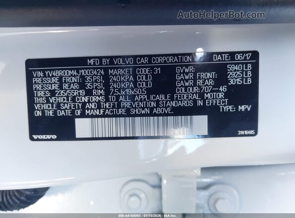 YV4BR0DM4J1003424 2018 VOLVO XC60 HYBRID White Widok komory silnika