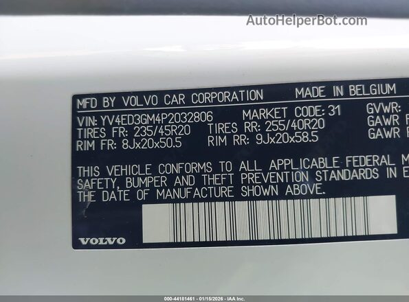 YV4ED3GM4P2032806 2023 VOLVO C40 RECHARGE PURE ELECTRIC White Вид підкапотного простору