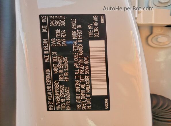 YV4ED3UM1P2988801 2023 VOLVO XC40 White Панорамний вид салону 360°