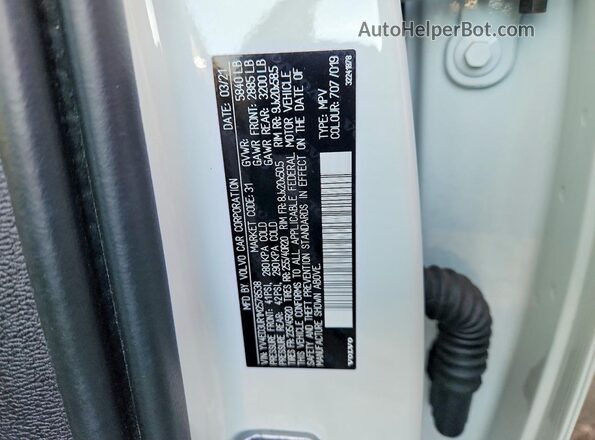YV4ED3UR1M2578538 2021 VOLVO XC40 White Widok naklejki z numerem VIN