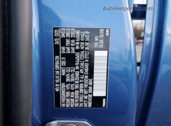 YV4ED3URXM2570874 2021 VOLVO XC40 Синий Панорамный вид салона 360°