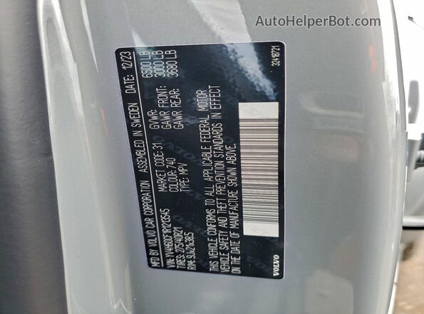YV4H60CF1R1213545 2024 VOLVO XC90 Gray VIN კოდის სტიკერის ხედი