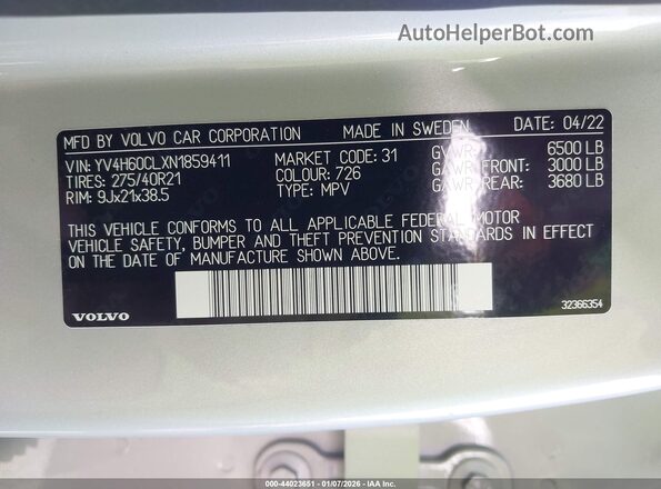 YV4H60CLXN1859411 2022 VOLVO XC90 RECHARGE PLUG-IN HYBRID Beige Widok komory silnika
