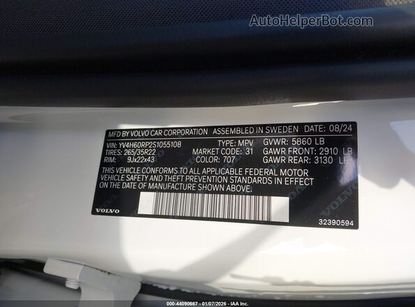 YV4H60RP2S1055108 2025 VOLVO XC60 PLUG-IN HYBRID White Widok komory silnika