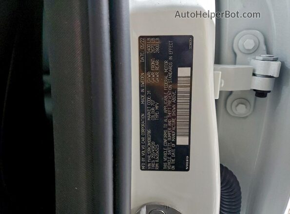 YV4L12RK3N1083786 2022 VOLVO XC60 White Vista de la etiqueta del VIN