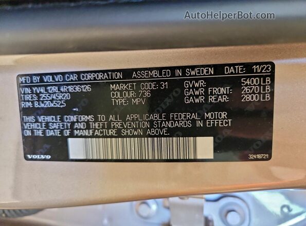 YV4L12RL4R1836126 2024 VOLVO XC60 Tan 
