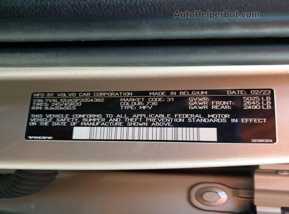 YV4L12UA5P2054382 2023 VOLVO XC40 Tan Vista interior de 360 grados