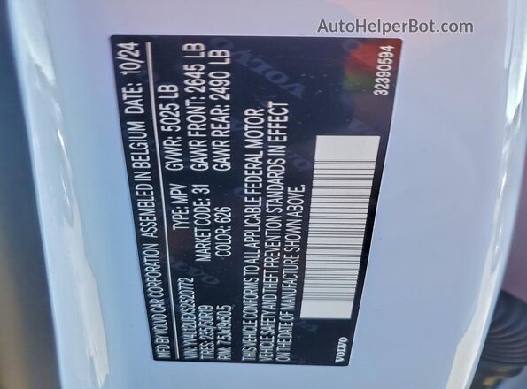 YV4L12UEXS2520772 2025 VOLVO XC40 Белый Вид наклейки с VIN-кодом