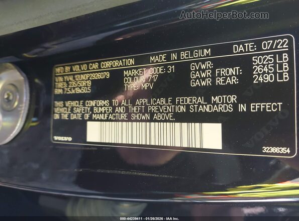 YV4L12UN0P2926079 2023 VOLVO XC40 Black Vista del compartimento del motor