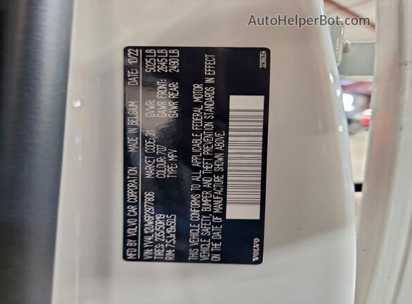 YV4L12UW6P2977806 2023 VOLVO XC40 White VIN կոդի պիտակի տեսք