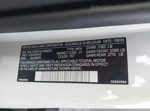 YV4L12WK7S2146835 2025 VOLVO V60 CROSS COUNTRY White Widok komory silnika