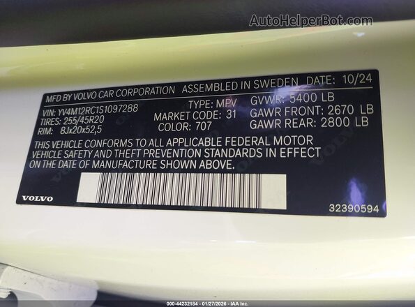 YV4M12RC1S1097288 2025 VOLVO XC60 White Շարժիչի բաժամունքի տեսք