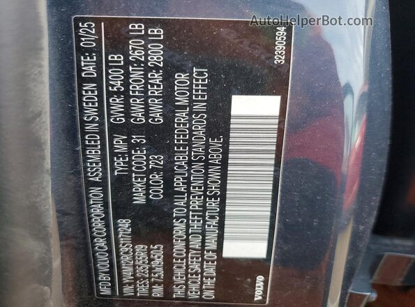 YV4M12RC9S1171248 2025 VOLVO XC60 Blue VIN კოდის სტიკერის ხედი