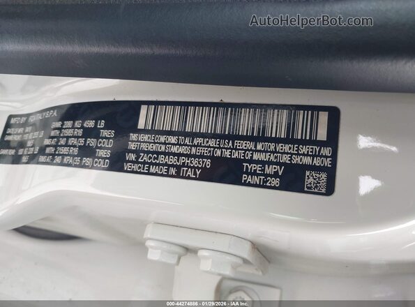 ZACCJBAB6JPH36376 2018 JEEP RENEGADE White Вид підкапотного простору