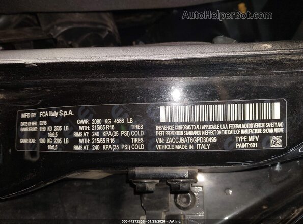 ZACCJBAT6GPD30499 2016 JEEP RENEGADE Black Vista del compartimento del motor