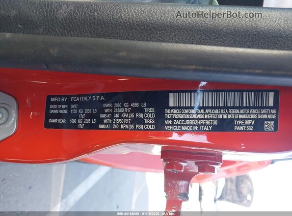 ZACCJBBB2HPF86730 2017 JEEP RENEGADE Orange Vista del compartimento del motor