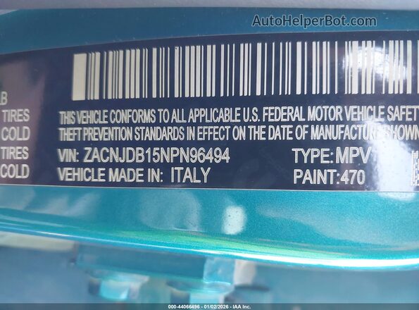 ZACNJDB15NPN96494 2022 JEEP RENEGADE Teal Vista del compartimento del motor