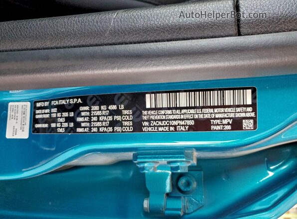 ZACNJDC10NPN47850 2022 JEEP RENEGADE Turquoise Շարժիչի բաժամունքի տեսք