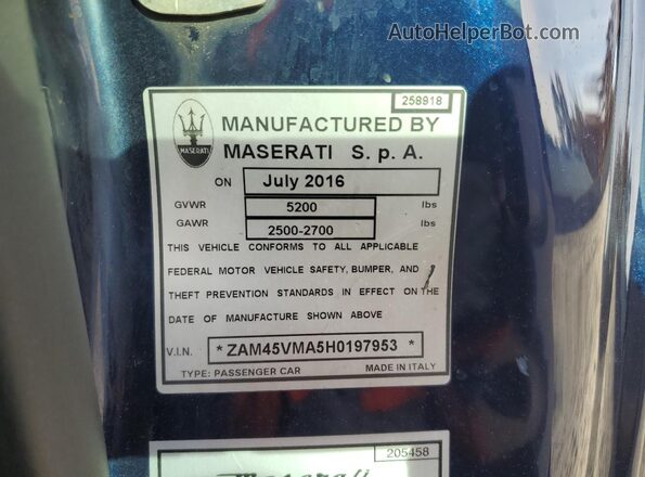 ZAM45VMA5H0197953 2017 MASERATI GRANTURISM Blue 