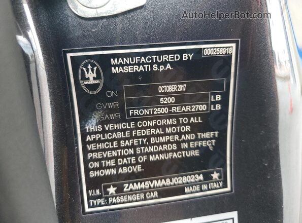 ZAM45VMA8J0280234 2018 MASERATI GRANTURISM Black Engine compartment view