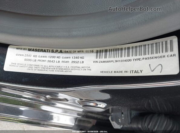 ZAM56RPL3H1224020 2017 MASERATI QUATTROPOR Black Вид підкапотного простору