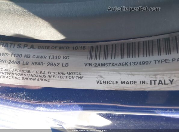 ZAM57XSA6K1324997 2019 MASERATI GHIBLI Blue Вид підкапотного простору