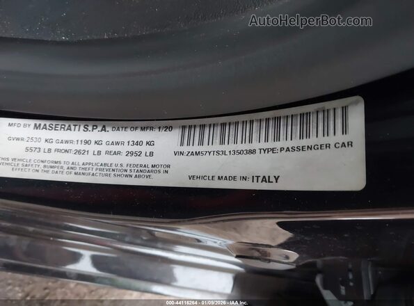 ZAM57YTS3L1350388 2020 MASERATI GHIBLI Black Engine compartment view