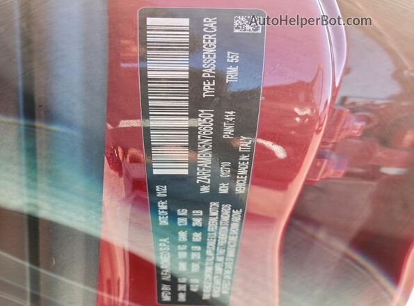 ZARFAMBN5N7660501 2022 ALFA ROMEO GIULIA Red Widok naklejki z numerem VIN