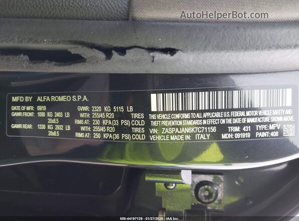 ZASPAJAN6K7C71156 2019 ALFA ROMEO STELVIO Черный Вид подкапотного пространства
