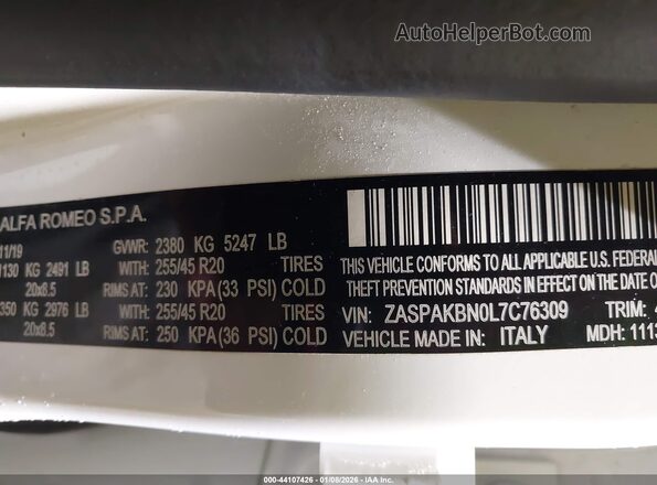 ZASPAKBN0L7C76309 2020 ALFA ROMEO STELVIO Белый Вид подкапотного пространства