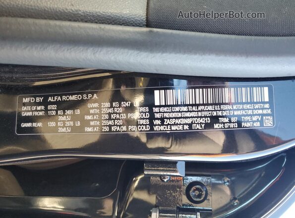 ZASPAKBN8P7D54213 2023 ALFA ROMEO STELVIO Black Вид наклейки з VIN-кодом
