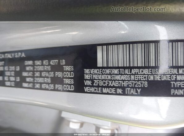 ZFBCFXAB7HP572578 2017 FIAT 500X Silver Вид підкапотного простору