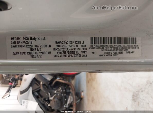 ZFBERFAT7G6C49285 2016 RAM PROMASTER CITY White Widok komory silnika