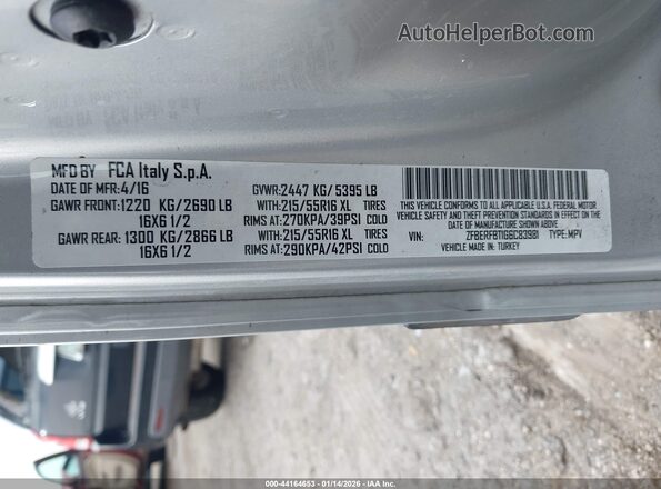 ZFBERFBT1G6C83981 2016 RAM PROMASTER CITY Silver Вид підкапотного простору