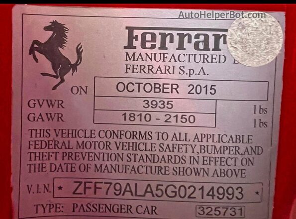 ZFF79ALA5G0214993 2016 FERRARI 488 Red Widok tylnych siedzeń