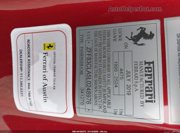 ZFF83CLA5L0248976 2020 FERRARI 812 Red 